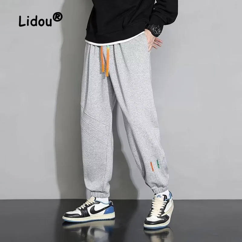 

Brief Tricolor Stripe Fashion Man Leggings New Classic Youth Casual Waist Drawcord Handsome All-match Male Autumn Trousers