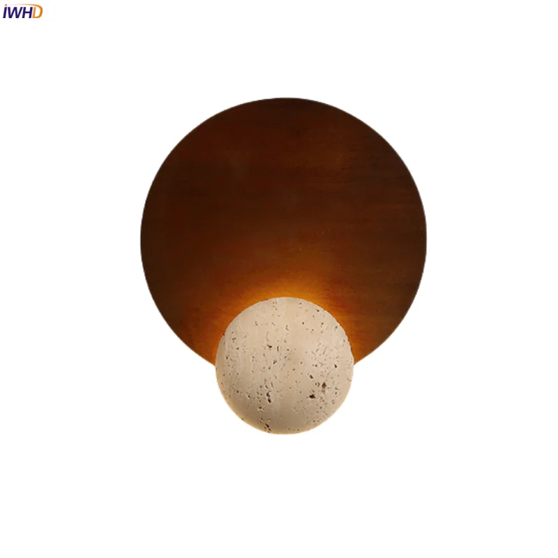 

IWHD Wood Stone LED Wall Light Yellow Travertine Kitchen Living Room Home Decor Vintage Wabi Sabi Bedside Lamps Applique Murale