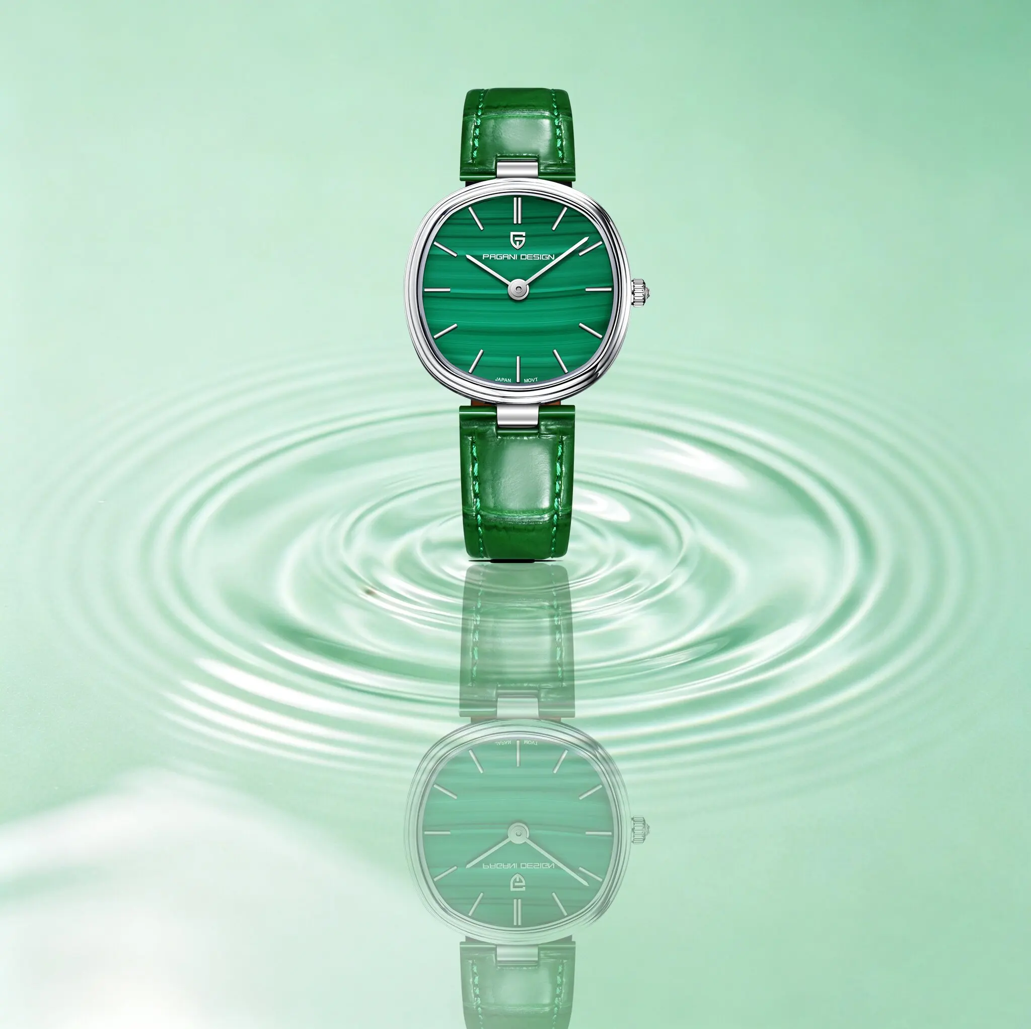 PAGANI DESIGN Luxury Elegant Ladies Quartz Watch Oval Malachite Dial Bright Green Belt Sapphire Waterproof Workplace Women Watch