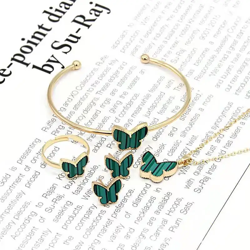 4pcs Butterfly Decor Jewelry Set Necklace & Ring & Earrings