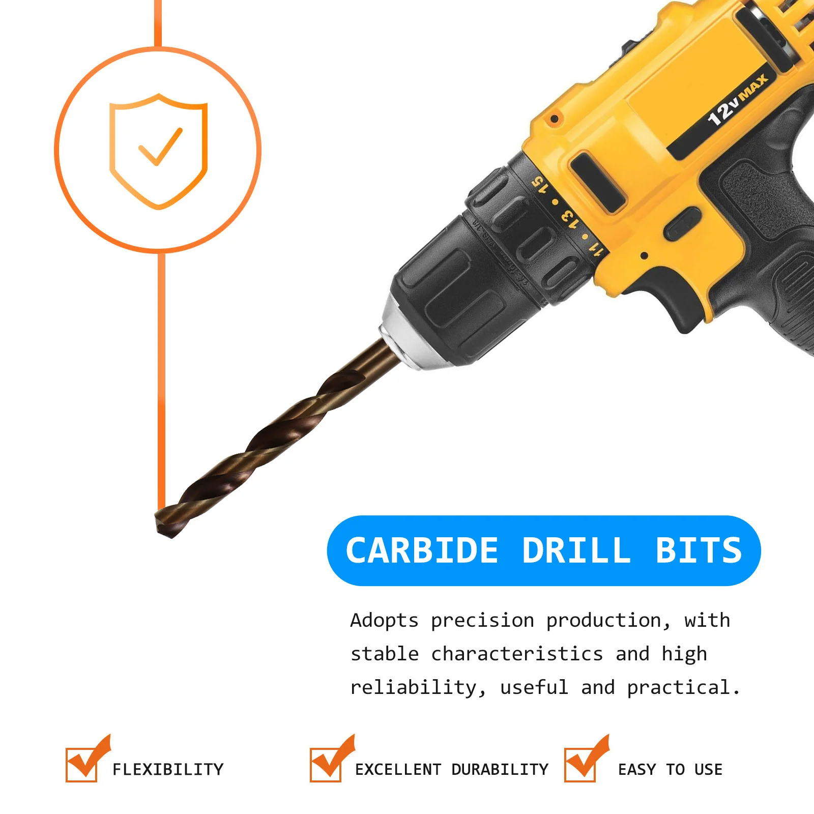 

15Pcs Cobalt Drill Bit Set for Tough Materials High Tensile Strength Steel Cast Iron Self Centering Impact Bits