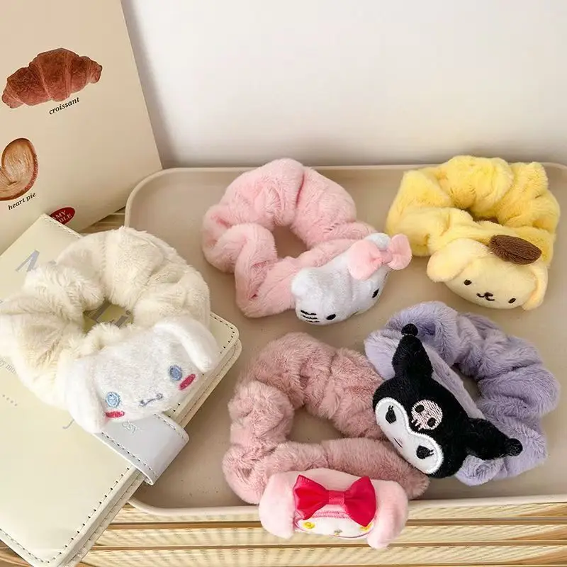 

Sanrio Cinnamoroll Fluffy Hair Tie Cute Cartoon Bow Scrunchies for Girls Women Students