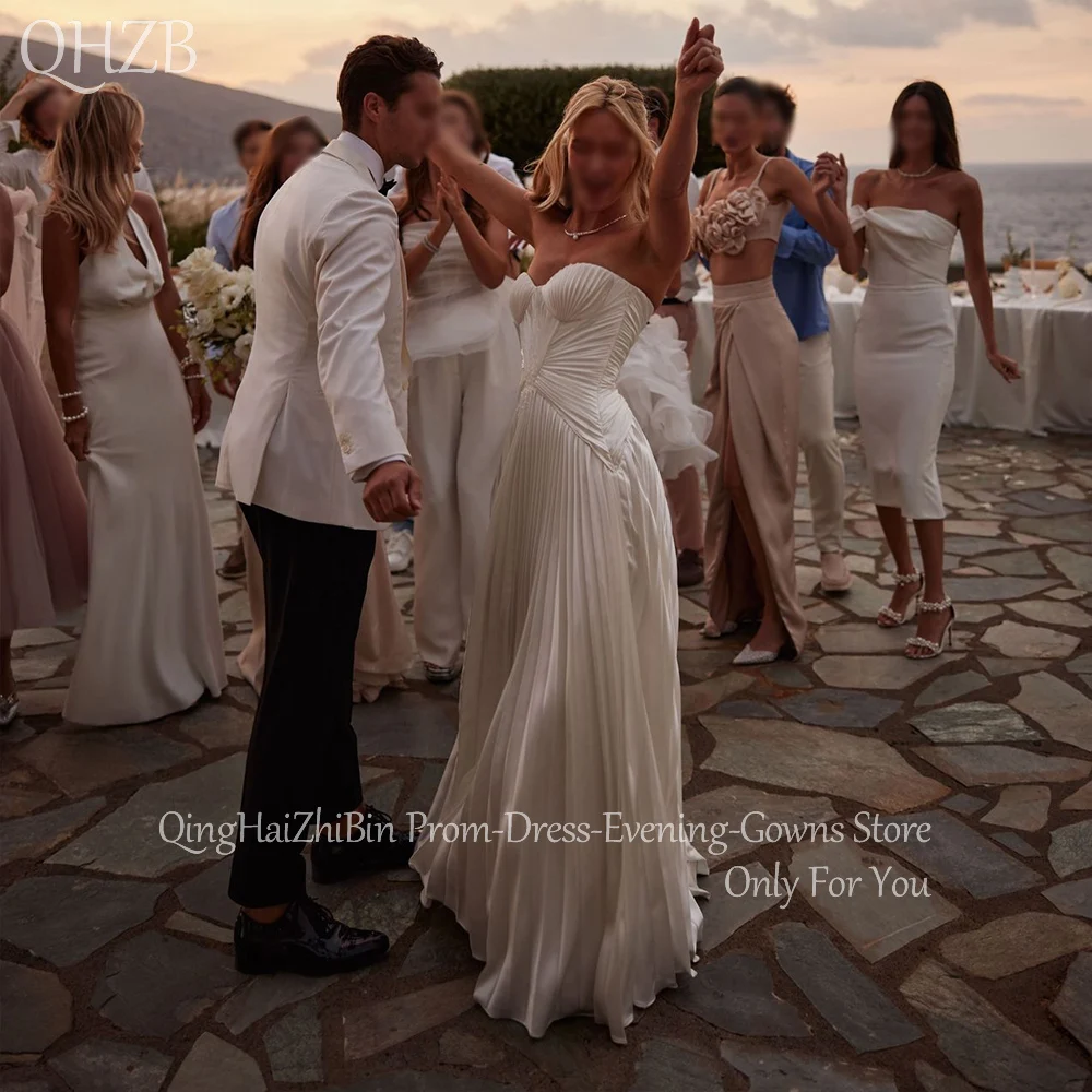 

Customized Elegant Long Wedding Dresses Satin Beads Floor-Length Sweep Train Brides Dress Women Vestidos De Novias Gowns 2025