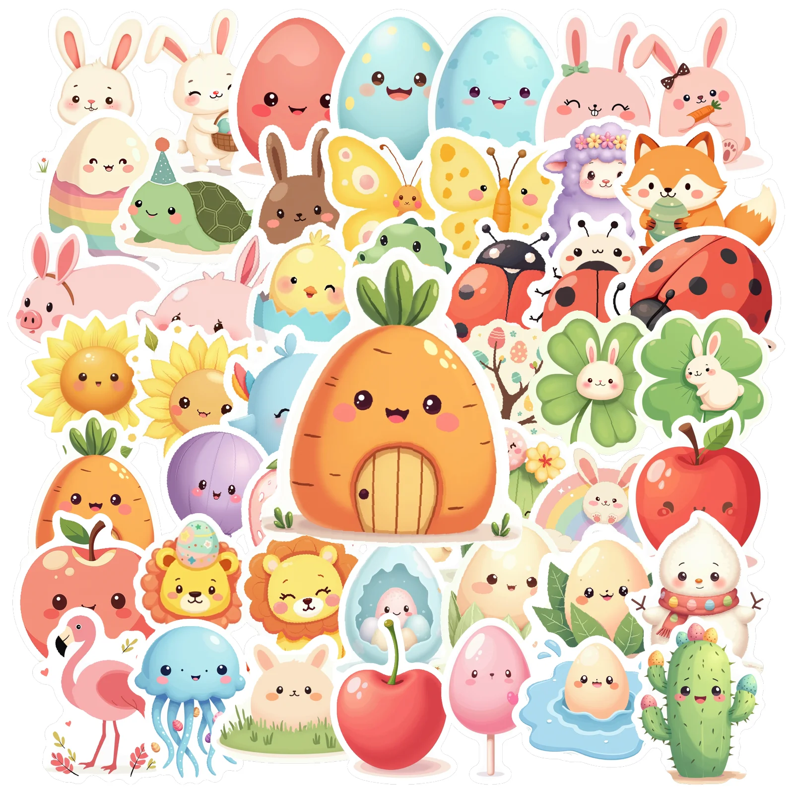 50pcs Cute Easter Egg Pattern Kids Stationery Sticker Set Laptop Water Bottle Decor Journals Chidlren Scrapbooking School Suppli