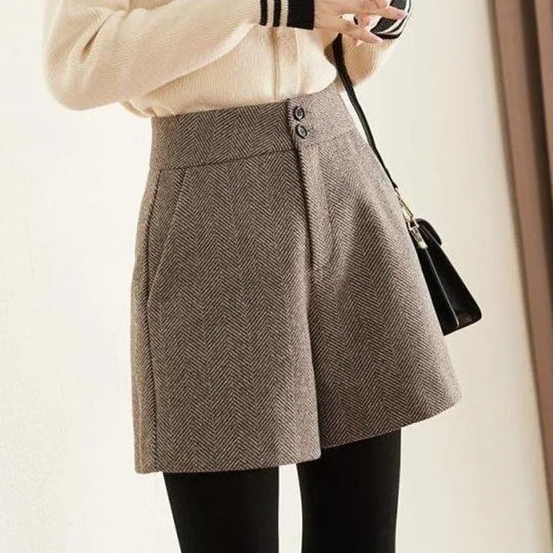 Autumn Winter New High Waist Elegant Shorts Women's Clothing 2023 New Temperament Commute Zipper Patchwork Pants for Female