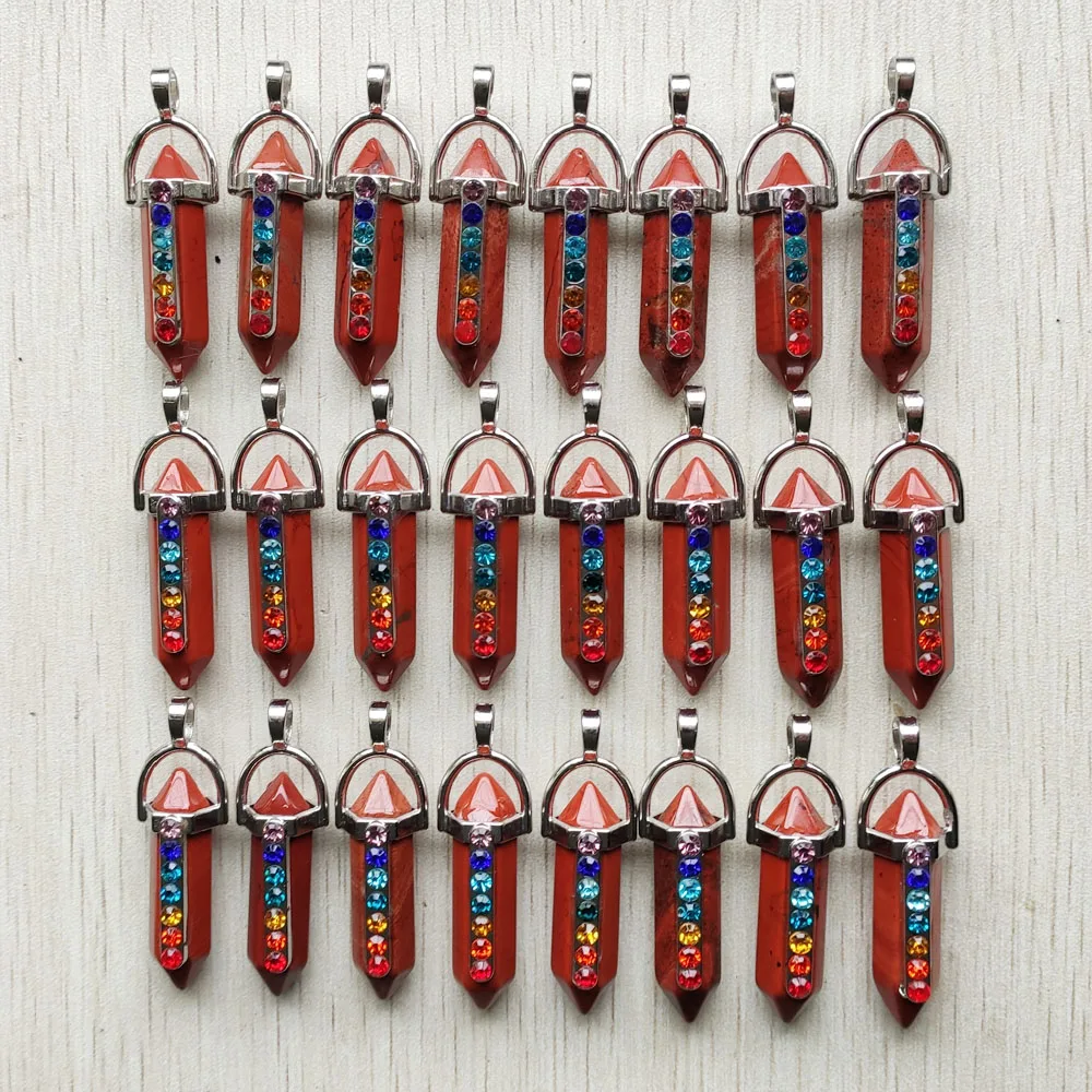 

7 Chakras Natural red stone fashion alloy pillar pendulum pendants for jewelry making necklaces 24pcs Wholesale free shipping