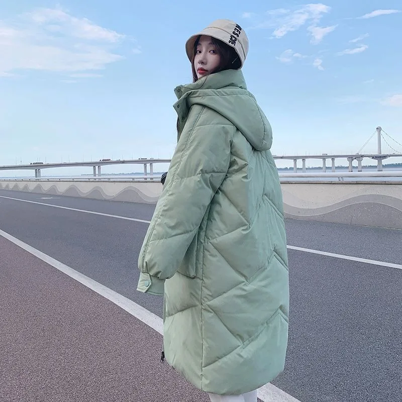 2023 New Women Down Cotton Coat Winter Jacket Female Mid Length Version Cotton Parkas Loose Hooded Outwear Tide Thick Overcoat
