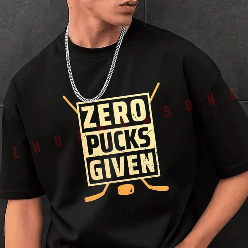 

Tshirt Men Crew Neck Tops ZERO PUCKS GIVEN Hockey Black New Mens Hip Hop O-neck Tee Shirt Motorcycle Casual T-shirt