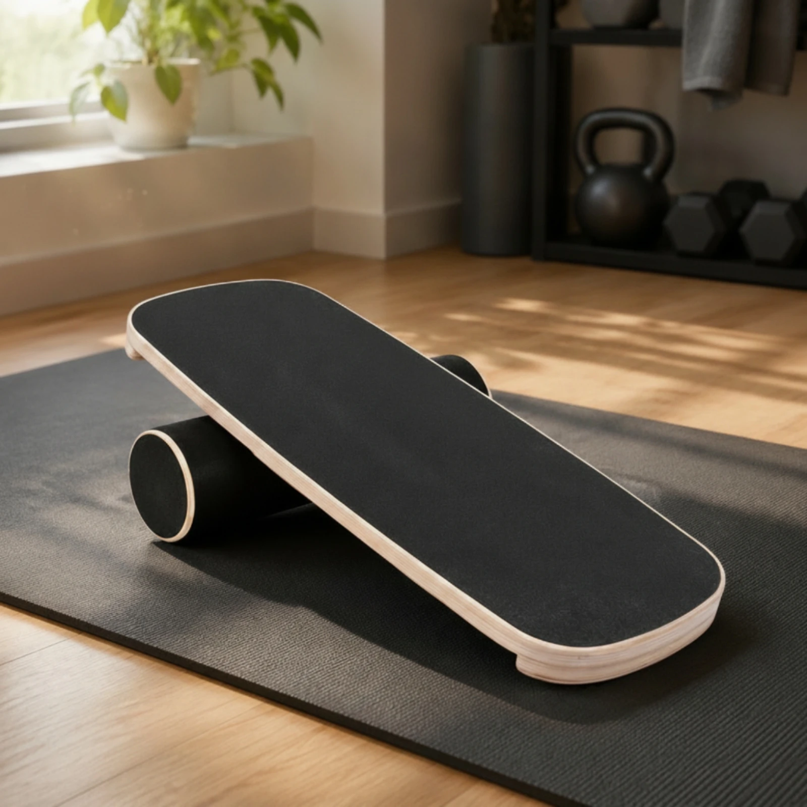 Wooden Balance Board Textured Top Roller Balance Board Fitness Gear Natural Wood Layered Edges for Surfing Practice - view 2