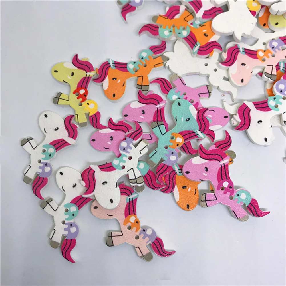 

50pcs Wooden Buttons 2 Holes Horse Shape Colorful Craft Sewing Scrapbooking Decoration Button Assorted Wood Fasteners