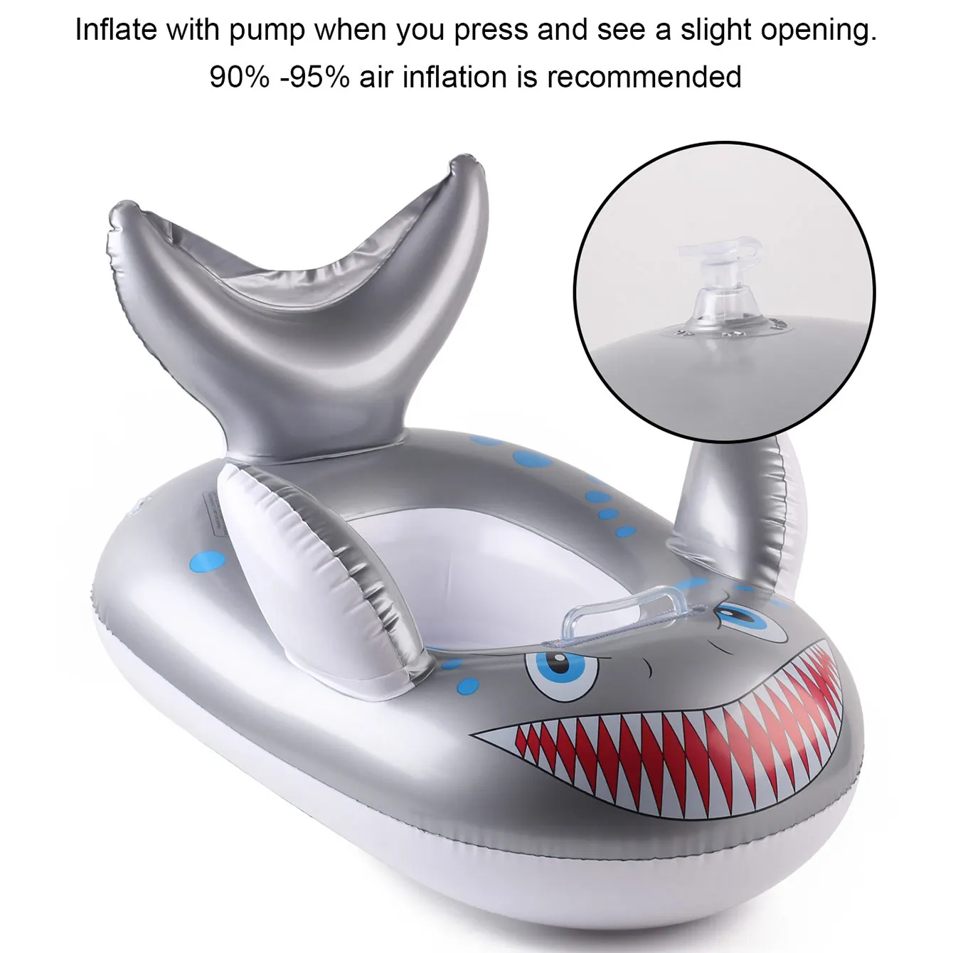 Anillo de asiento grueso inflable en forma de tiburón con asas, flotador recreativo y para deportes acuáticos de verano para diversión al aire libre, 1 ud.