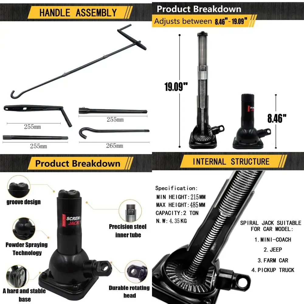 

2 Ton Capacity Spiral Jack, Suitable for Cars and Light Trucks, 8.46-19.09 Tire Range