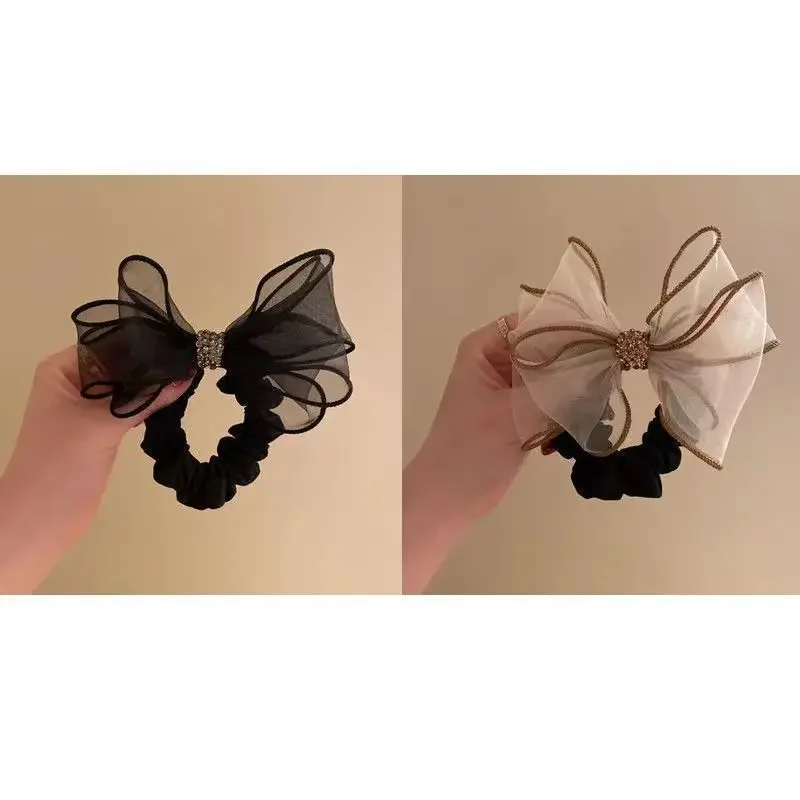 

1PC Net Yarn Rhinestone Ribbon Hair Circle New Tie Marble Head High Elasticity Leather Band Headband Hair Accessories