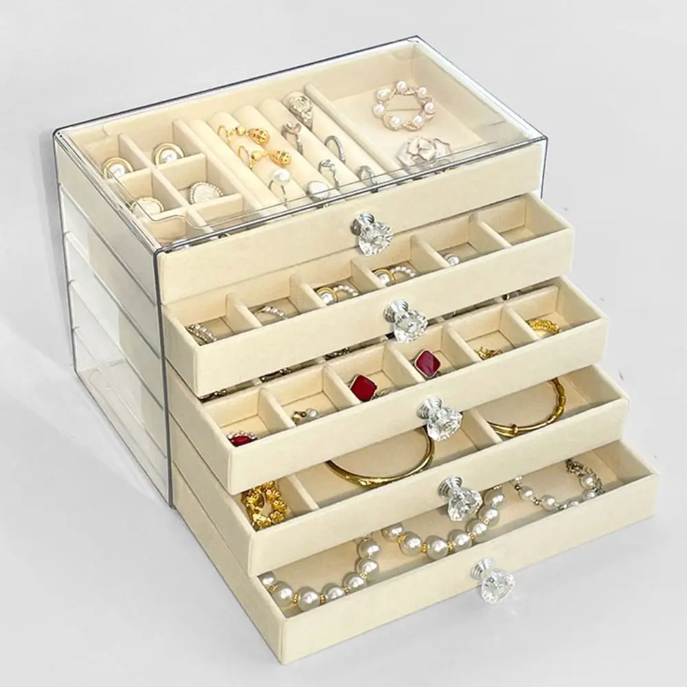 

Large Capacity Velvet Jewelry Box Earrings Necklaces Rings Bracelets Jewelry Storage Box Multi-layer Acrylic Jewelry Organizer