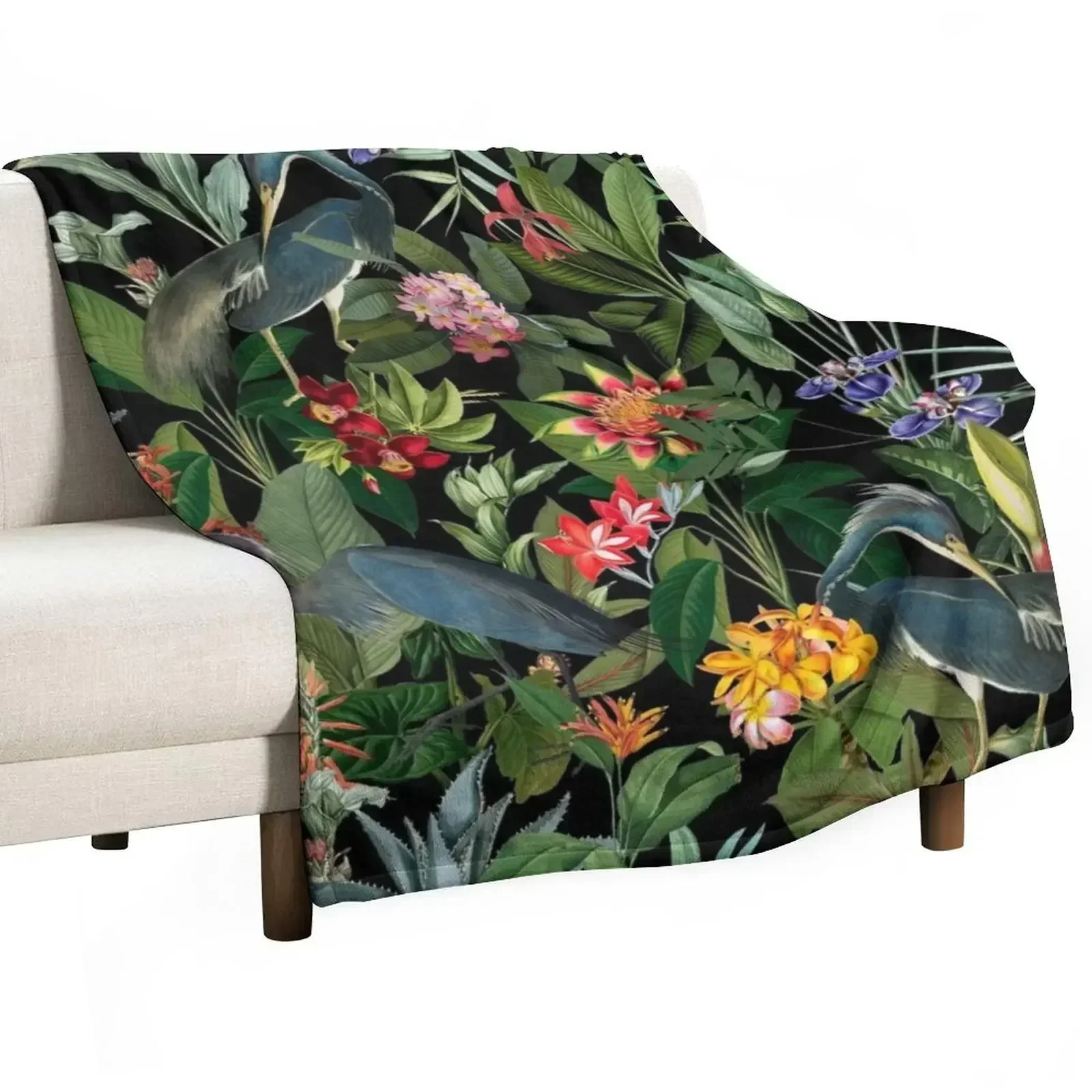 Vintage Pattern - Blue heron and tropical flowers Throw Blanket Softest Extra Large Throw Hairy Thermals For Travel Blankets