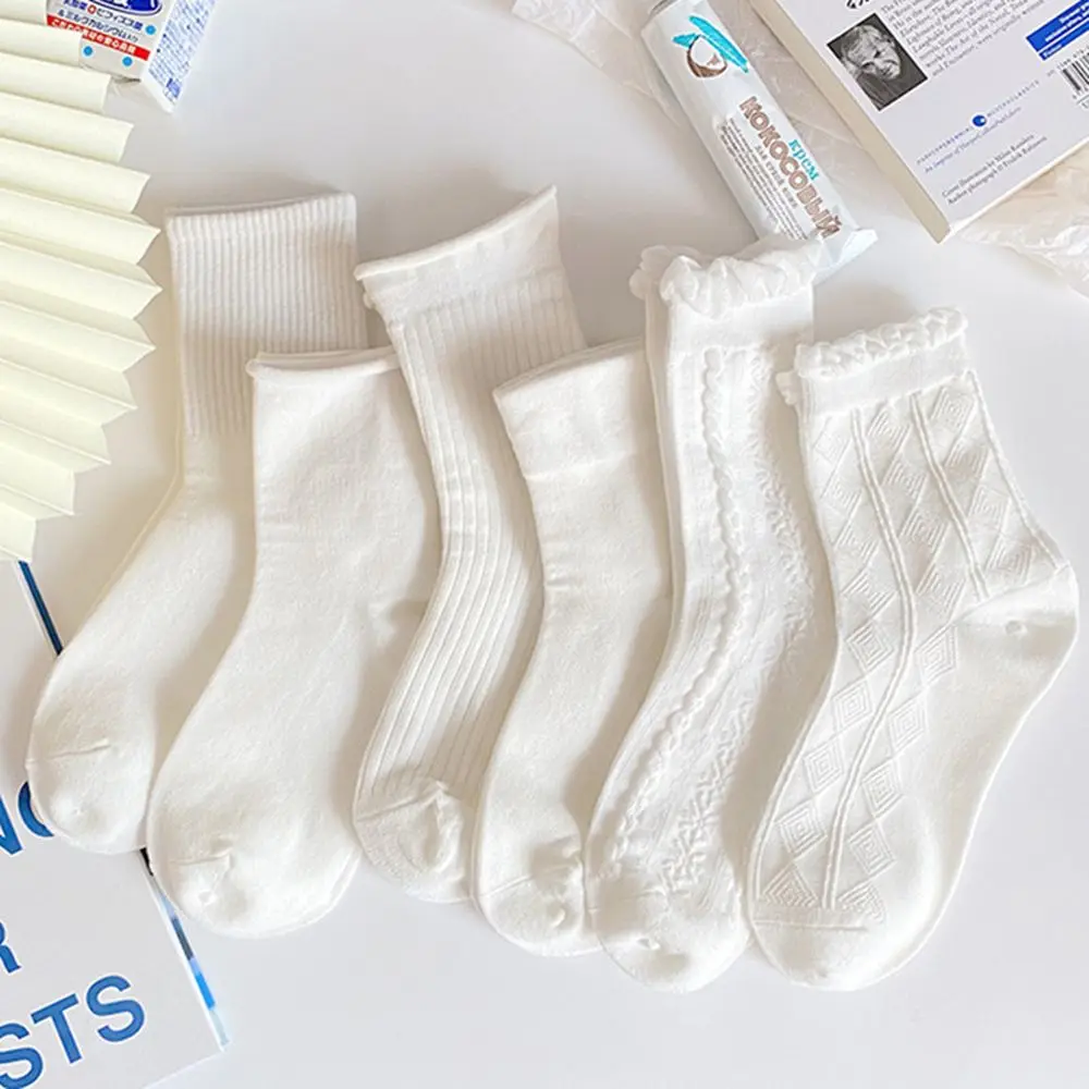 Kawaii Sweet Twist For Girls Stripe Harajuku Style Women Cotton Socks White JK Socks Lolita Ruffle Socks Diamond