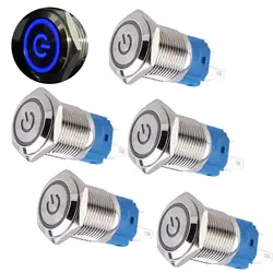 5pcs 16mm Metal Latching Push Button Switch Waterproof Anti-Vandal Silver Shell 12V-24V 1NO 1NC ON/Off for 5/8