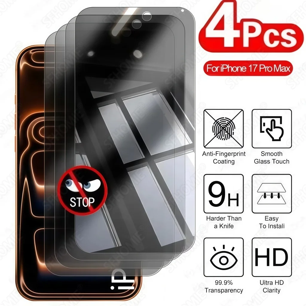 4er-Set Anti-Spionage Displayschutzfolie für iPhone 11 12 13 14 15 16 17 Pro Max 14 15 16 Plus 16e 17 Air 17e – Panzerglas Sichtschutzfolie