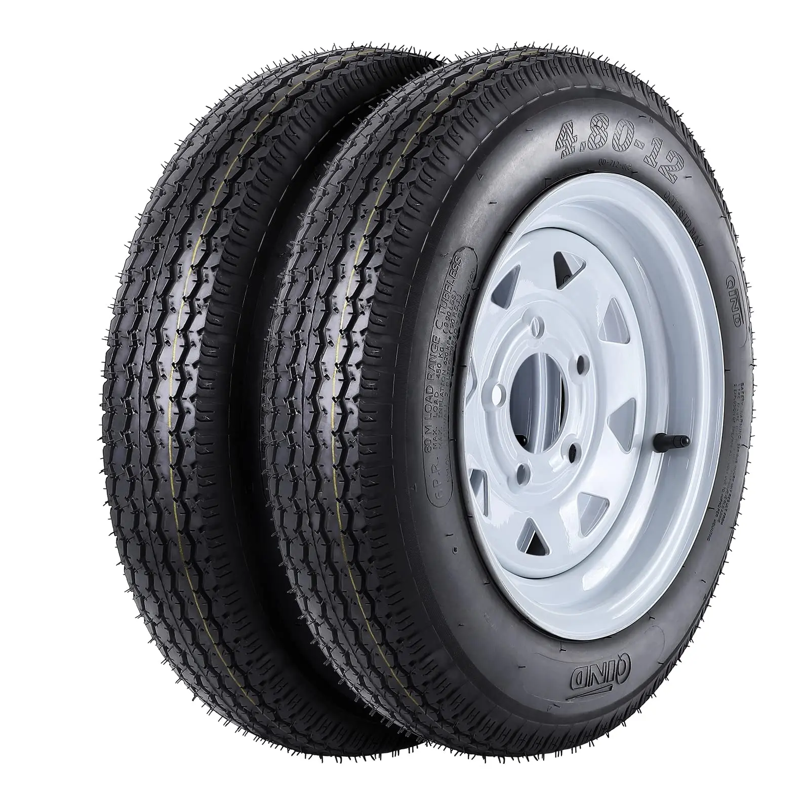 

2 Pack Heavy Duty Trailer Tire And Wheel Set, 4.80-12 Tires on 12'' Rims, 6-Ply, Load Range C, 5 Lug 4.5'' Bolt Design