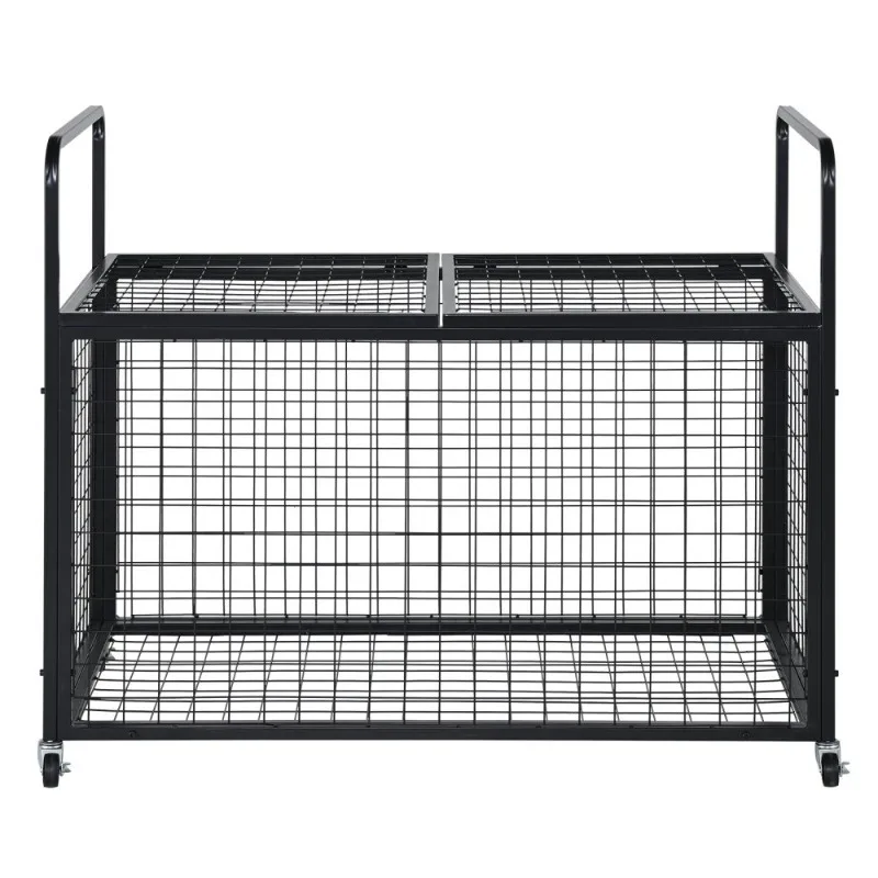 Steel Rolling Sports Equipment Organizer Lockable Ball Storage Cart  Double Lids Basketball Cage Easy To Maneuver