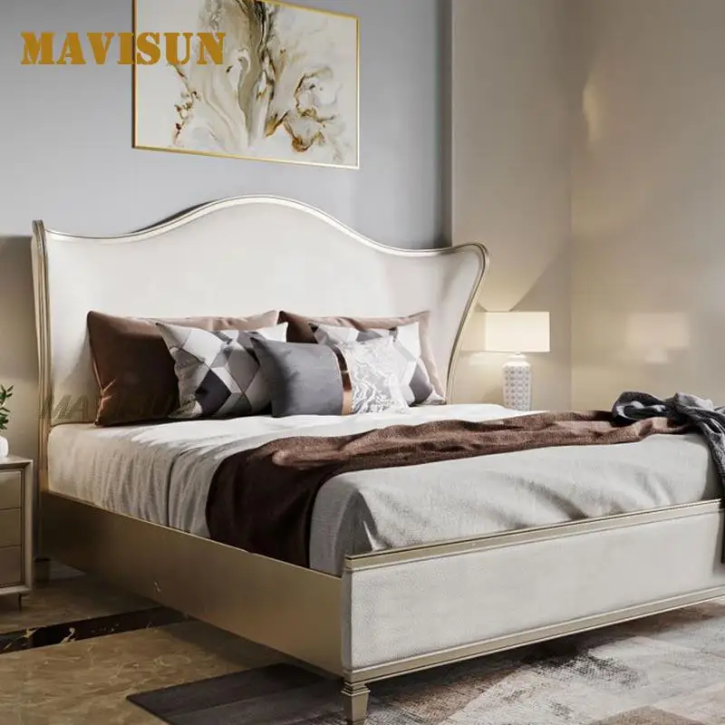 Light Luxury Nordic Solid Wood Bed Fabric 1.8 Meters High Feet Master Bedroom Wedding Bed Double Simple Style Trend Furniture