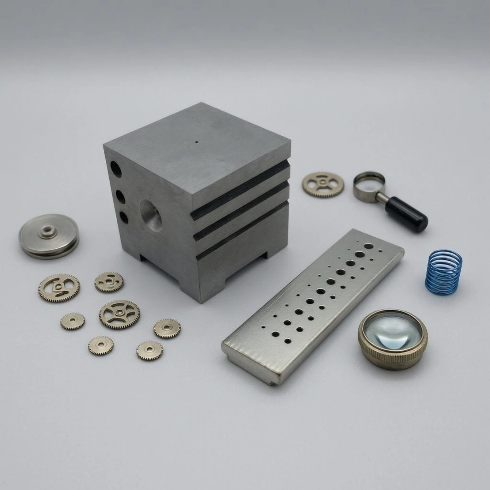 Steel Watch Repair Block Solid Metallic-Looking Finish Perforated Punch Plate Metal Watch Repair Block Machined Grooves