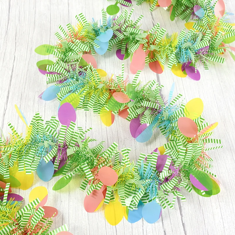 2M Easter Garlands Stripe Tinsel DIY Wreath Hanging Ornament 2025 Happy Easter Decoration For Home Spring Party Supplies Gift