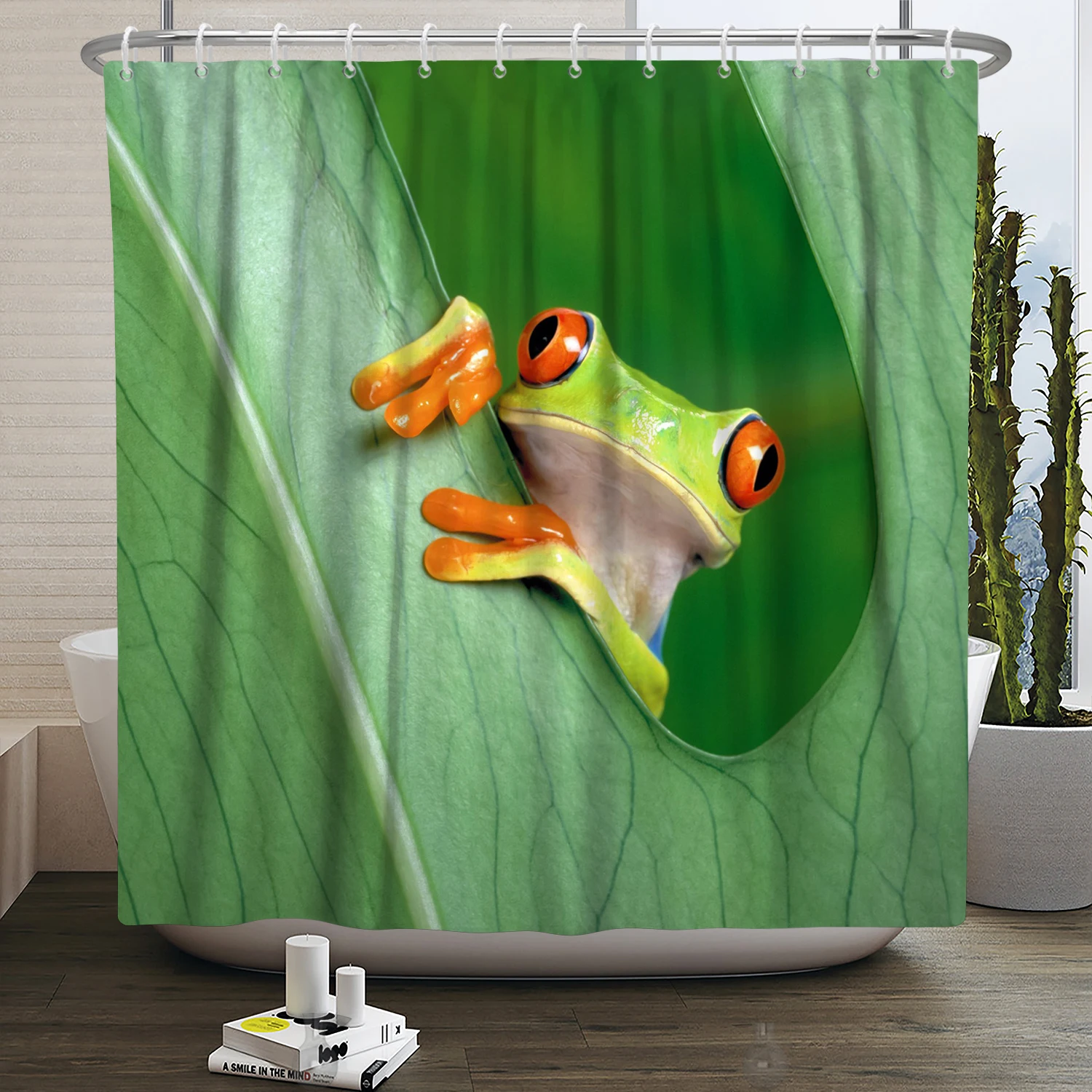 Funny Frog Cartoon Shower Curtain Sets Leaf Animal Creative Children Bathroom Decor Waterproof Fabric Home Hooks Bath Curtains