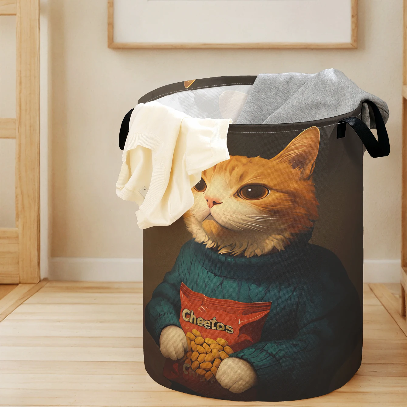 Cubo de Almacenamiento Plegable de Gran Capacidad con Estampado de Gato Naranja y Cheetos, para Juguetes y Ropa de Niños, Baño y Hogar