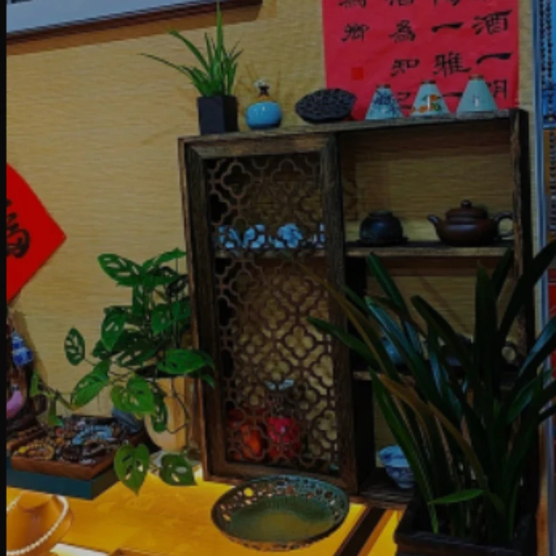 Song-style Aesthetic Wall Mount Curio Shelf Solid Wood Teacup Rack & Teaware Display Tea Room Decor Storage Floating Furniture