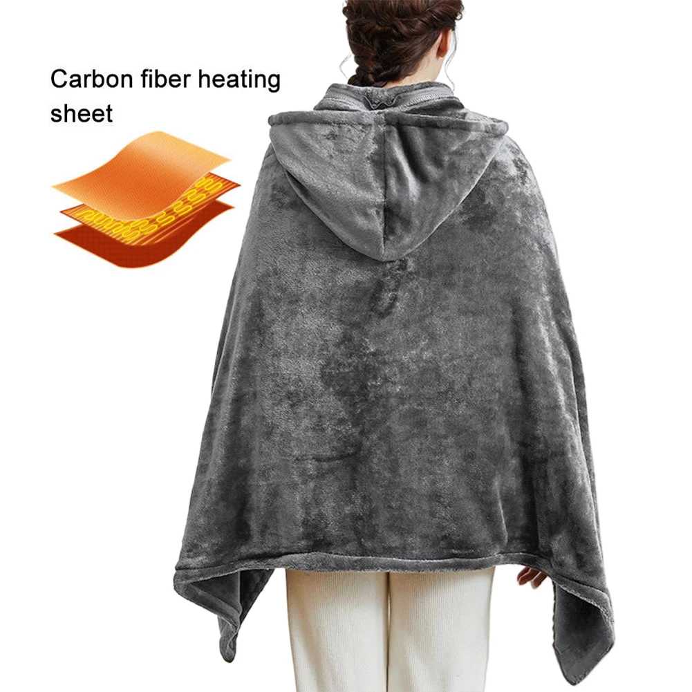 USB Heated Shawl Wearable Heated Poncho Throw 3 Heating Level Portable Poncho Wrap Coral Velvet Throw Blanket for Home Office