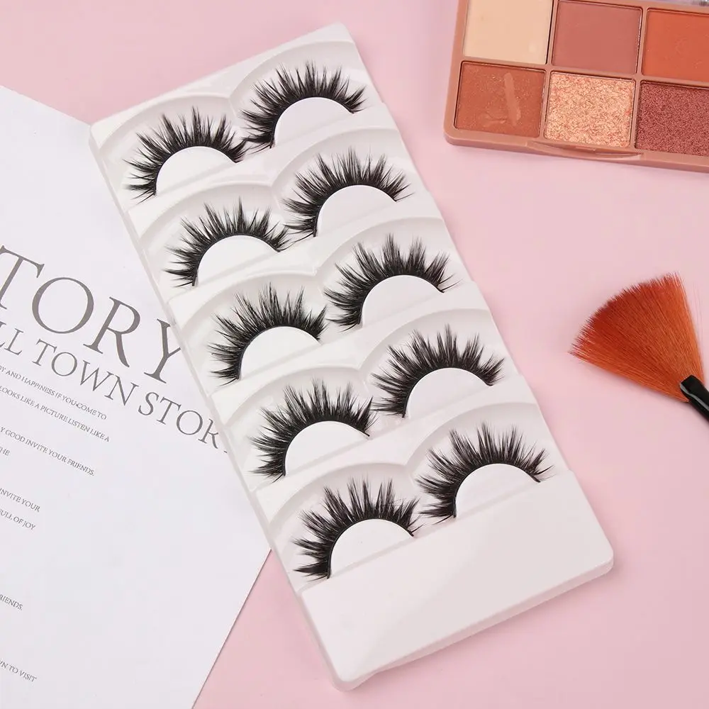 5 ペアの長くて厚いナチュラルクロスアイラッシュエクステンションブラックつけまつげ手作り