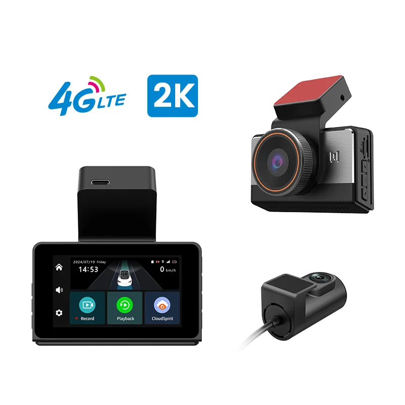 

2K 4G New dashcam with dual lens record wifi gps tracking fit remote live video check on phone 12-24v power supply 4g car camera