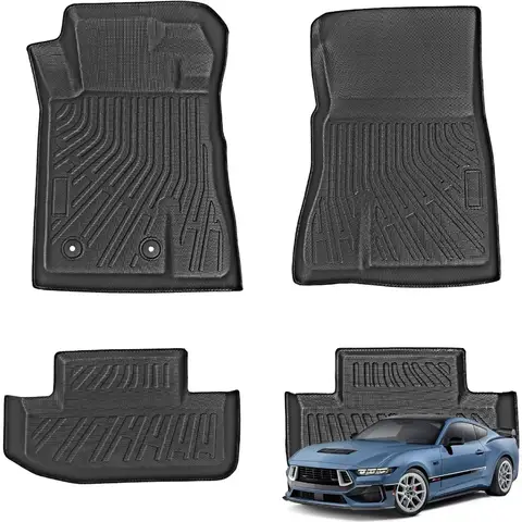 Ensemble de tapis de sol AllWeather TPE pour Mustang 20152024, y compris 1ère 2ème rangée, 3 pièces, accessoires de doublure noire avec couverture complète de voiture