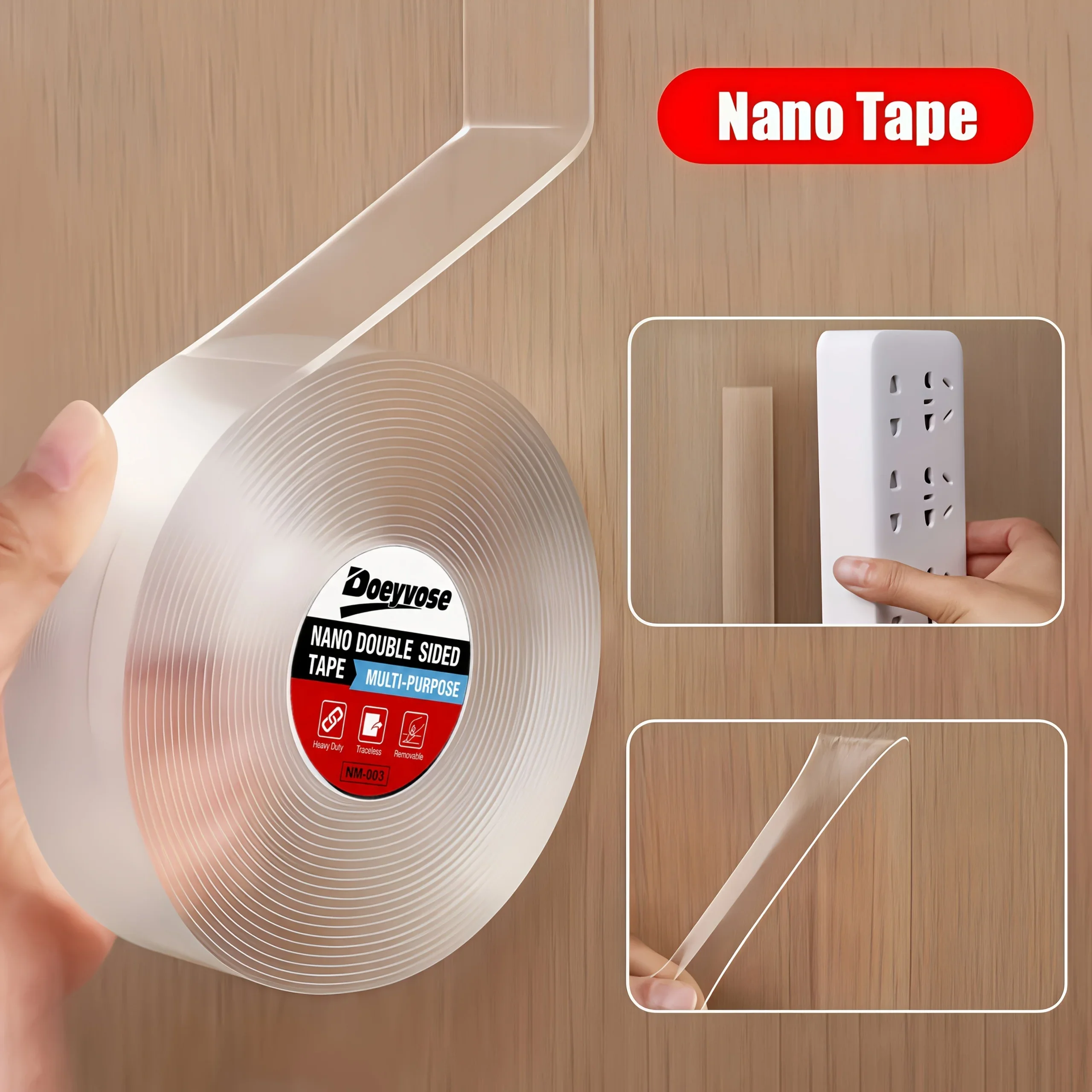 Doeyvose Nano Double Sided Tape, Waterproof Heat Resistant Transparent Traceless Adhesive Tape for Home Decor & Gap Sealing