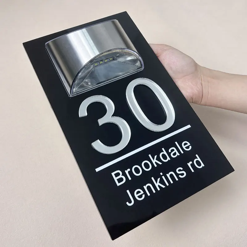 Custom Rectangular 3D Solar House Sign – Personalized LED Acrylic Address Plaque, Waterproof Outdoor Door Nameplate