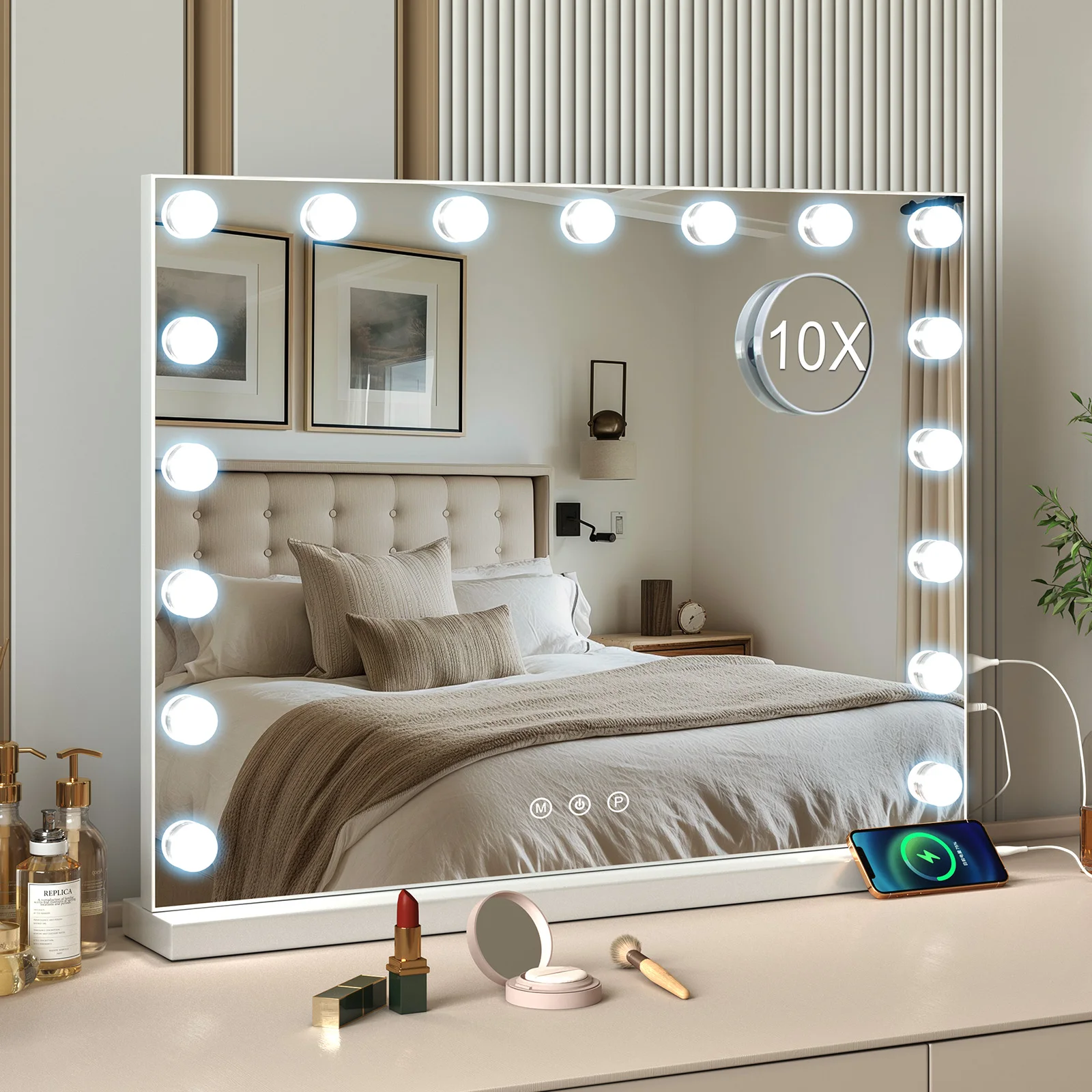 Nouveau miroir de courtoisie LED Hollywood avec lumières réglables-miroir de maquillage à cadre robuste pour coiffeuse chambre