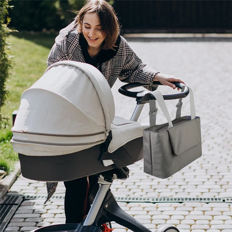 B78B-حقيبة تنظيم عربة الأطفال متعددة الأغراض، حقيبة تخزين لعربة الأطفال، ملحقات عربة الأطفال المحمولة، لون زيتوني