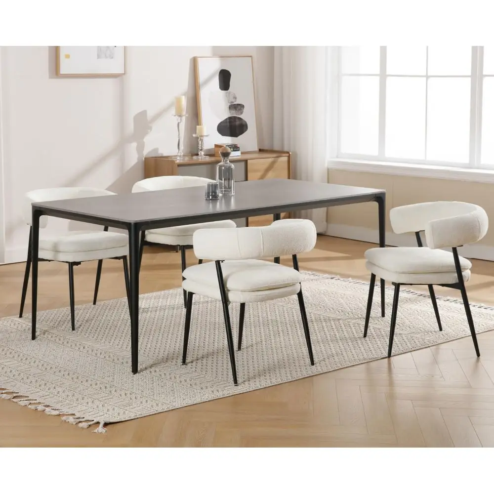 Upholstered Barrel Dining Chairs Set of 6, White Chenille