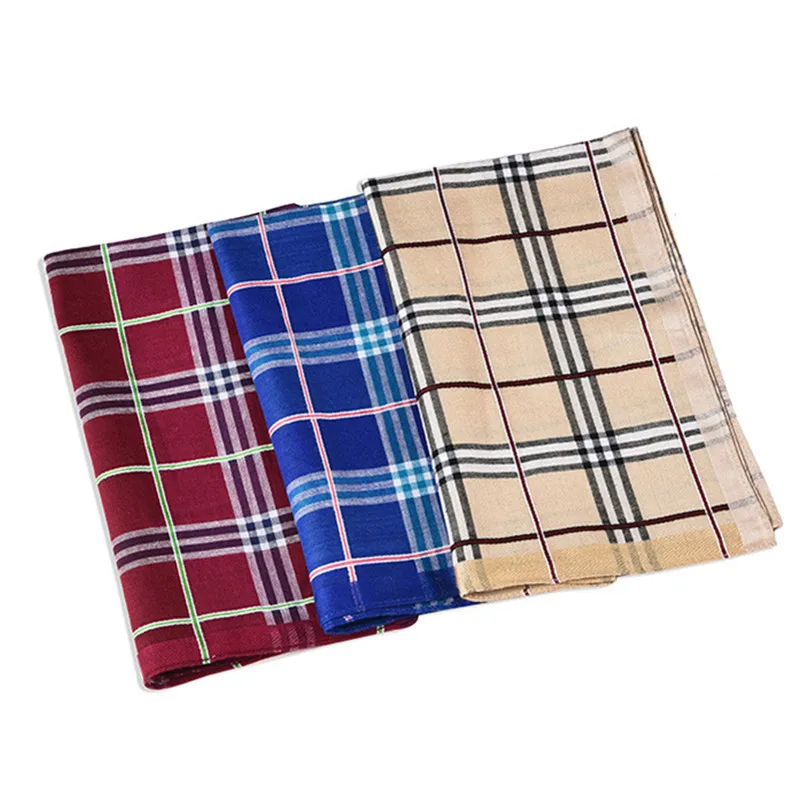 3Pcs 43x43cm Vintage Cotton Classic Suits Pocket Square Women Handkerchiefs Plaid Check Chest Towel Hanky Hankies Gift