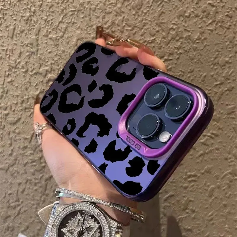 ليوبارد طباعة بالكهرباء الفضة IMD جراب هاتف آيفون 16 15 14 13 12 11 برو ماكس 15 زائد ماتي للصدمات الغطاء الخلفي