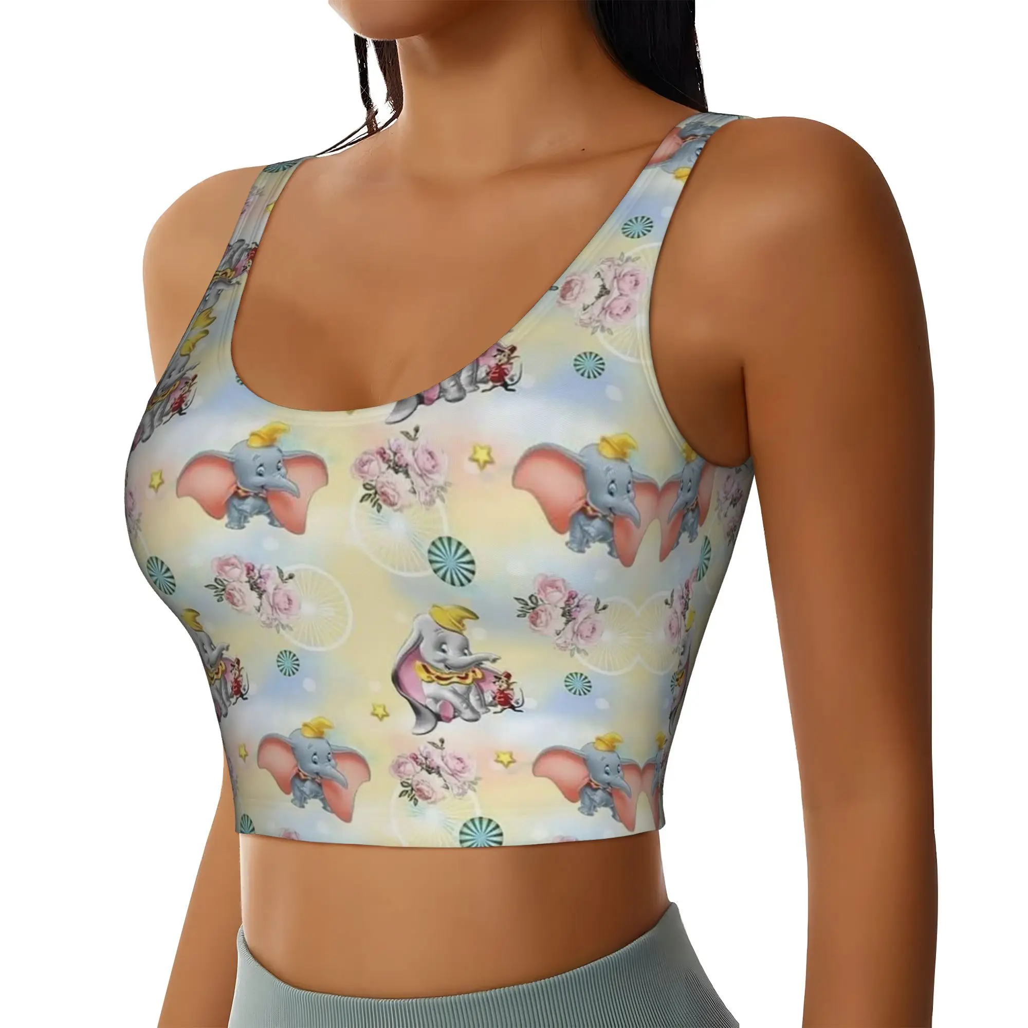 Custom D-Dumboes Sports Bra Women's Anime Elephant High Impact Workout Yoga Crop Top