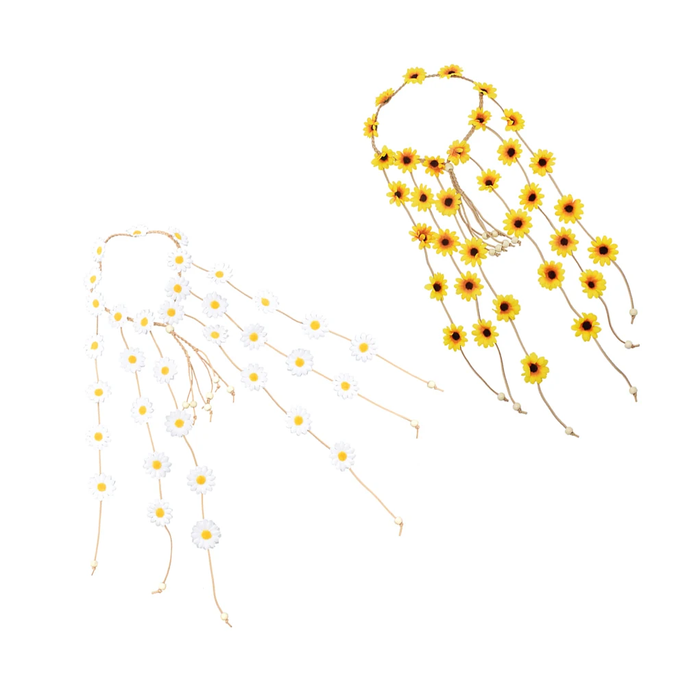 

2Pcs Bohemian s Daisy Daisy Headb Hairb Holiday Beach Floral Wreath Selfie Photo Props Women Accessories