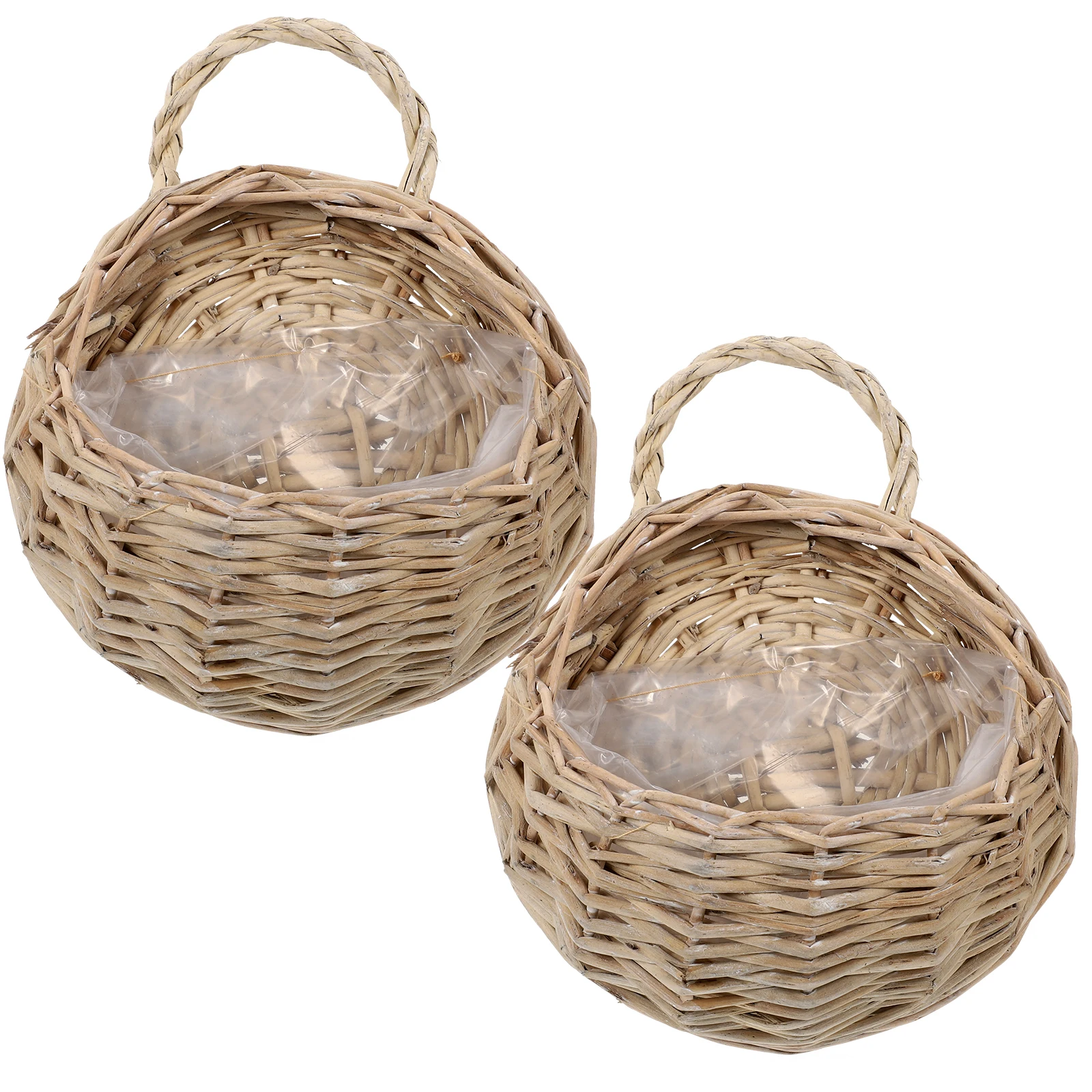 

2pcs Rattan Hanging Basket 18cm Aged Color Wall Planter Storage Woven Basket for Plants Home Decor Bathroom Bedroom Kitchen