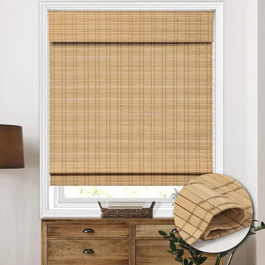 

Cordless Bamboo Roman Shades, Light Filtering Bamboo Shades Blinds Window Treatment Roll Up Blind for Windows, 26 W x 64 H, Natu