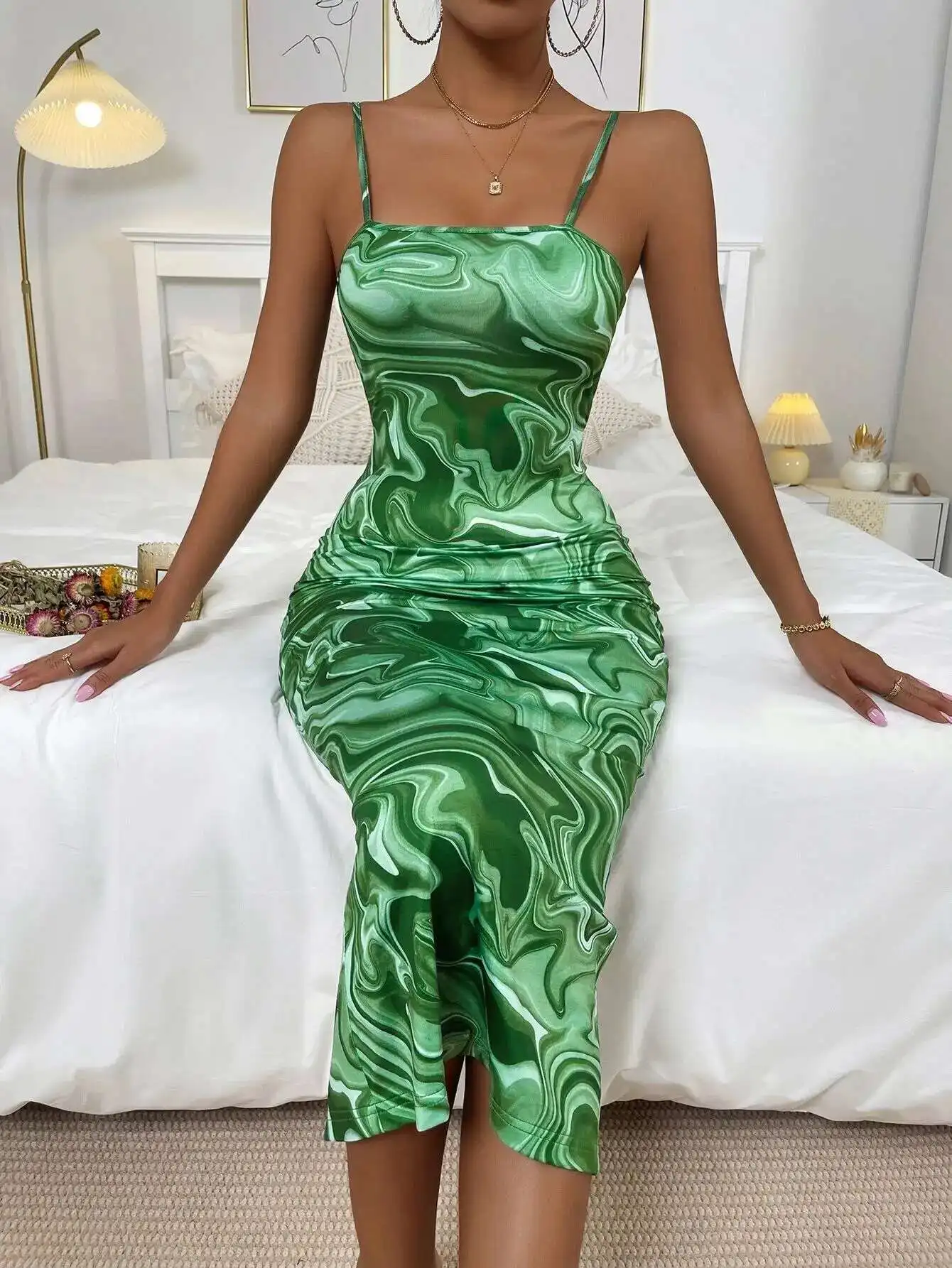 

New 2025 New Fashionable Printed Slit Tight Backless Camisole Jumpsuit Long Skirt New in 2025 Summer Dress Robe Vestido Women