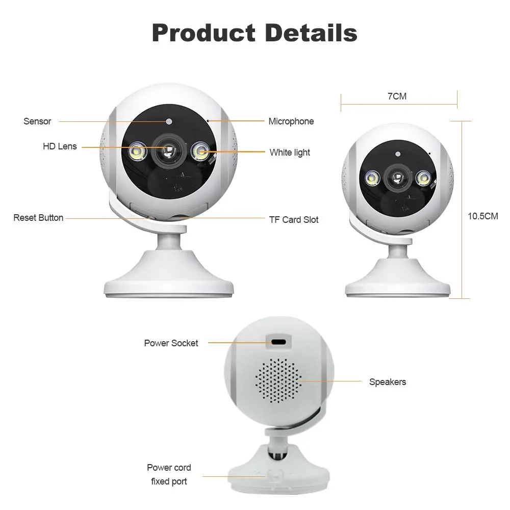3MP 1296P Carecam Pro APP 120Degree Wide Angle Full Color Wireless PTZ IP Camera 3X Zoom Dual Screen Intercom Baby Monitor