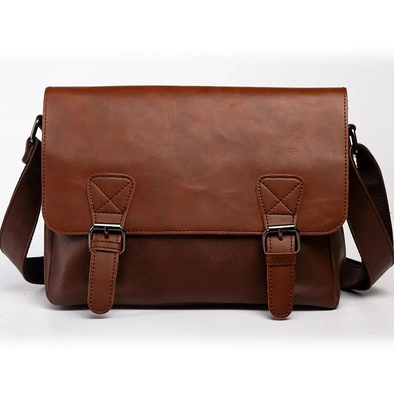 حقيبة كتف عتيقة للرجال ، حقيبة ساعي البريد ، حقيبة كروس بودي ، حقيبة ظهر للرجال ، كاجوال ، عمل ، جلد صناعي ، علامة تجارية مشهورة #2