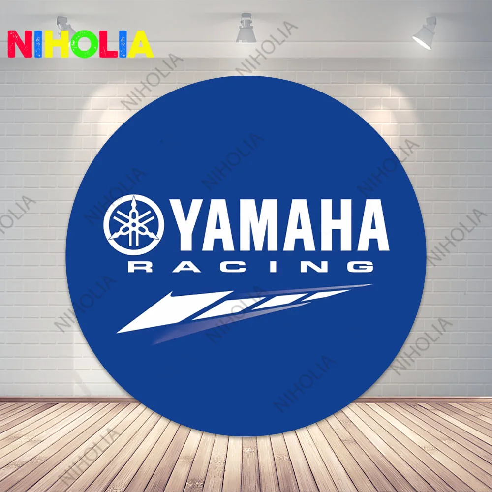 Niholia YAMAHA Racing Round Photo Backdrop Kids Birthday Party Decoration Baby Shower Cylinder Covers Photo Props