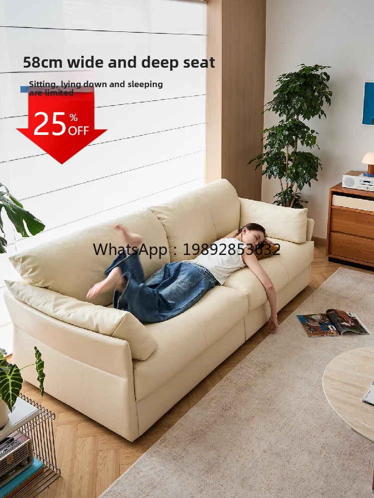 

LYY Sofa Top Layer Cowhide Modern Simple Small Apartment Cream Style Home White Straight Sofa